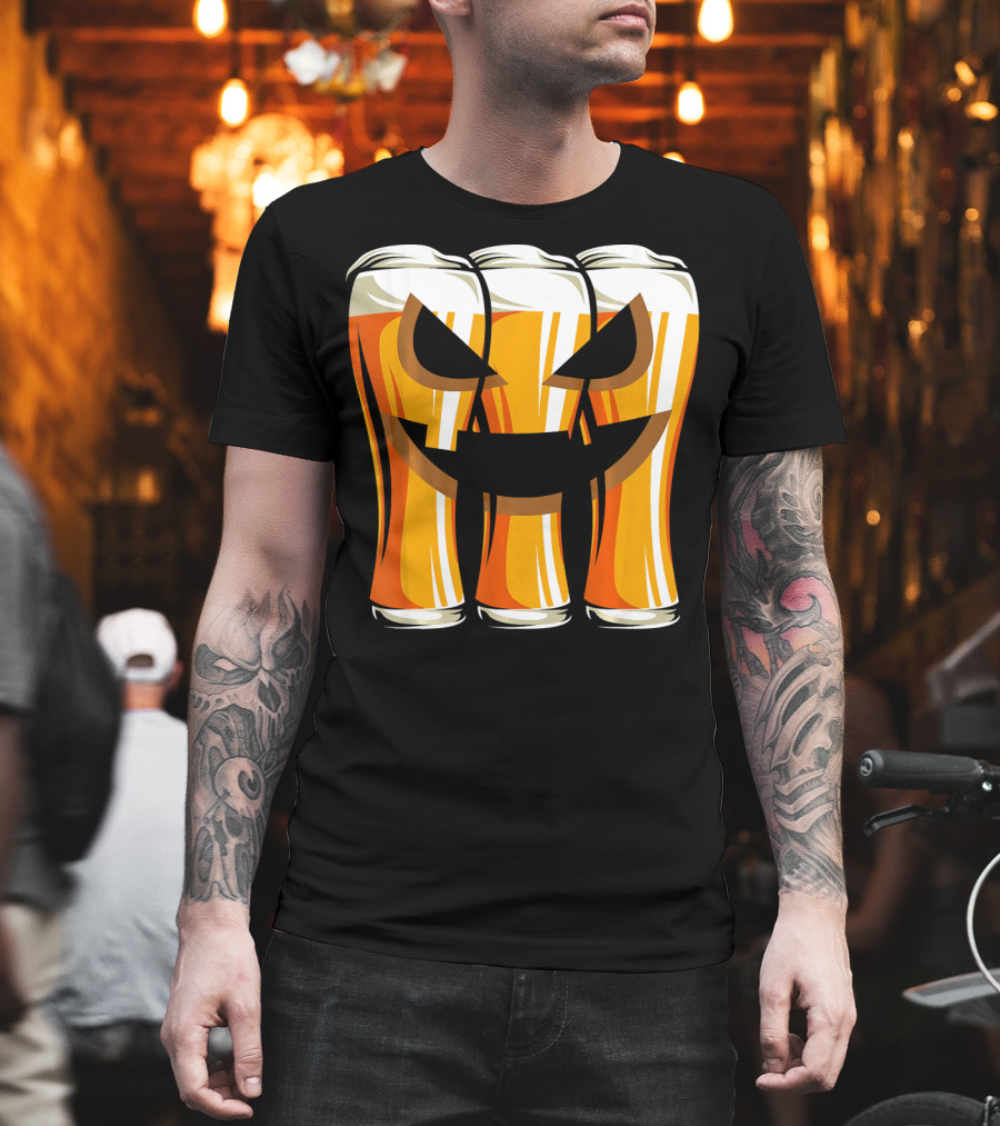 Halloween Pumpkin Beer Glasses Funny Drinking Scary T-Shirt