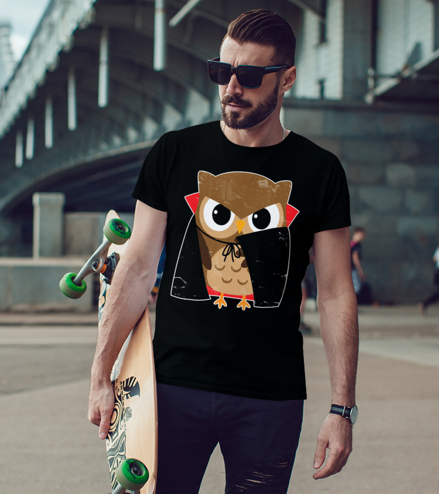 Halloween Owl Dressed As Dracula In Cape T-Shirt