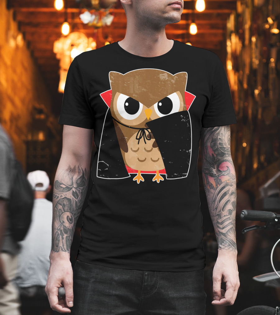 Halloween Owl Dressed As Dracula In Cape T-Shirt