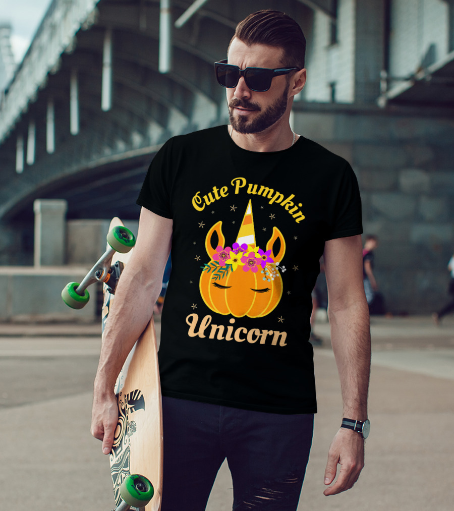 Cute Pumpkin Unicorn Kids Costume Trick Halloween Magic T-Shirt