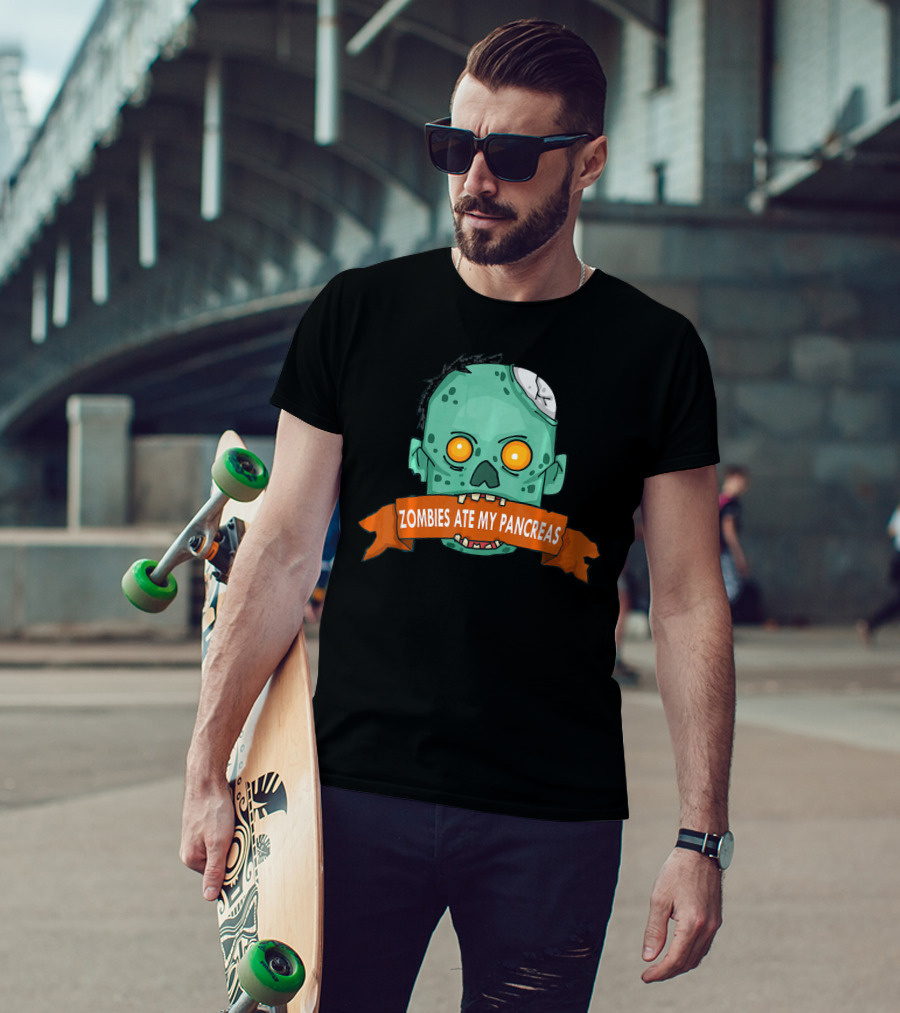 Zombies Ate My Pancreas Type 1 Diabetes Awareness Zombie Head T-Shirt
