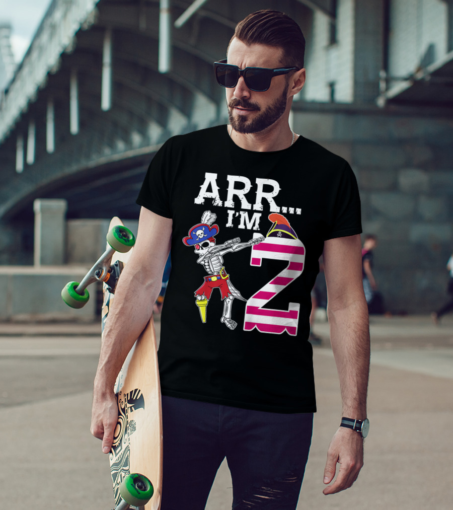 ARR Im 2 Pirate Skeleton Dab 2nd Birthday Party Kids T-Shirt
