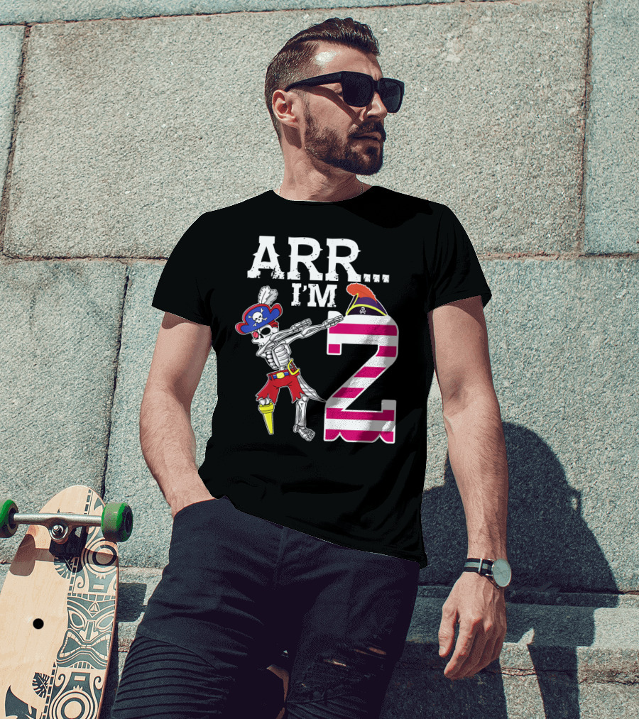 ARR Im 2 Pirate Skeleton Dab 2nd Birthday Party Kids T-Shirt