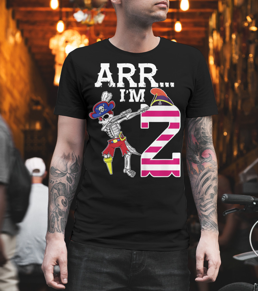 ARR Im 2 Pirate Skeleton Dab 2nd Birthday Party Kids T-Shirt