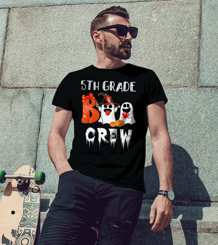 5Th Grade Boo Crew Halloween Ghosts With Witch Hat And Pumpkins T-Shirt