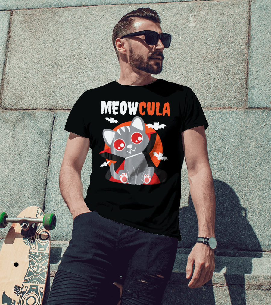 MEOWCULA Vampire Cat Halloween Dracula Bats T-Shirt