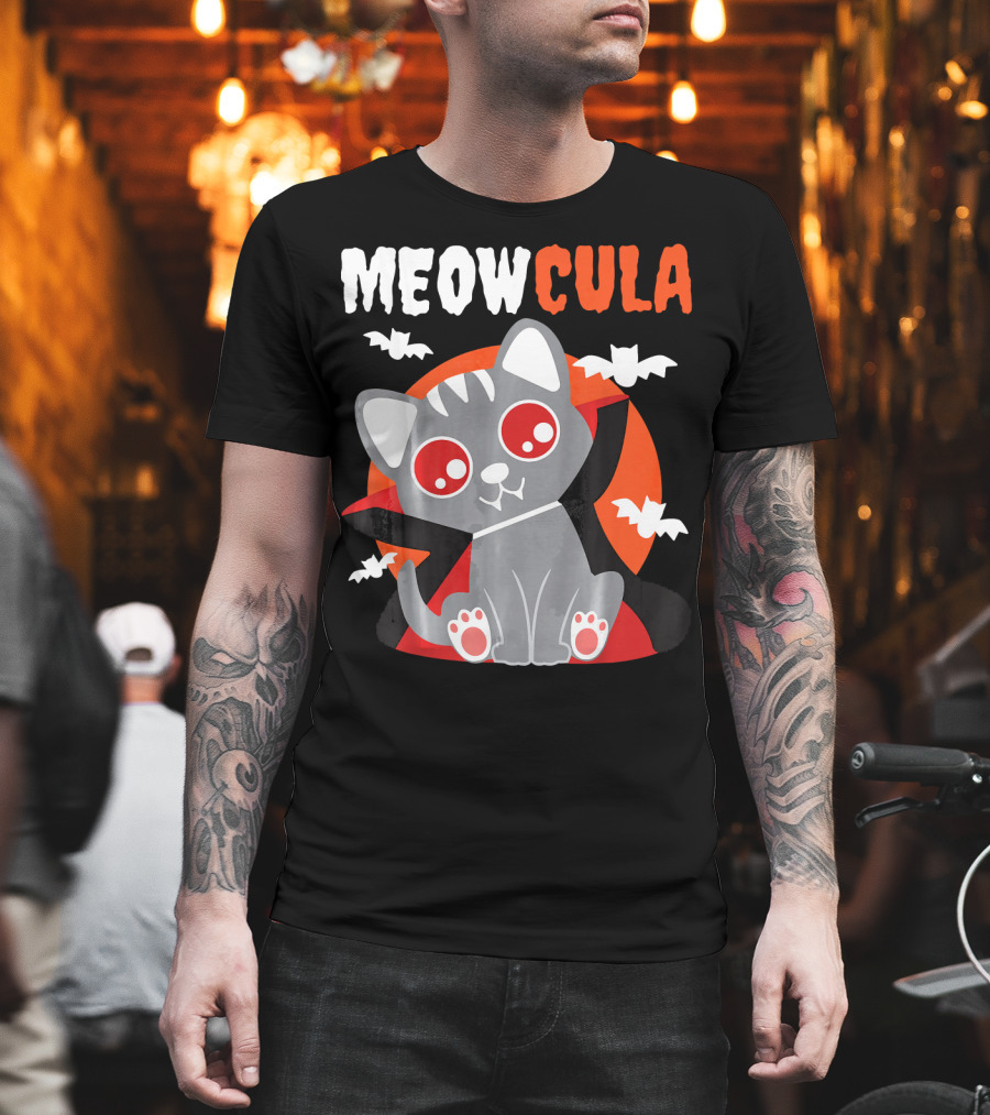 MEOWCULA Vampire Cat Halloween Dracula Bats T-Shirt