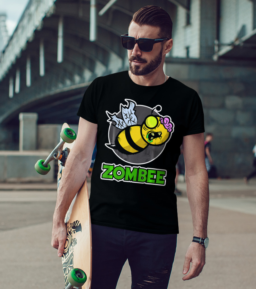 Zombee Halloween Bee With Brain And Wings T-Shirt