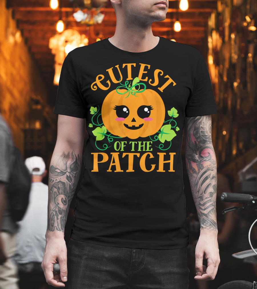 Cutest Pumpkin Of The Patch Halloween Smiling Face With Green Vines T-Shirt