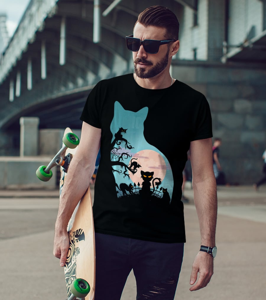 Scary Cat Lovers Halloween Creepy Moonlit T-Shirt