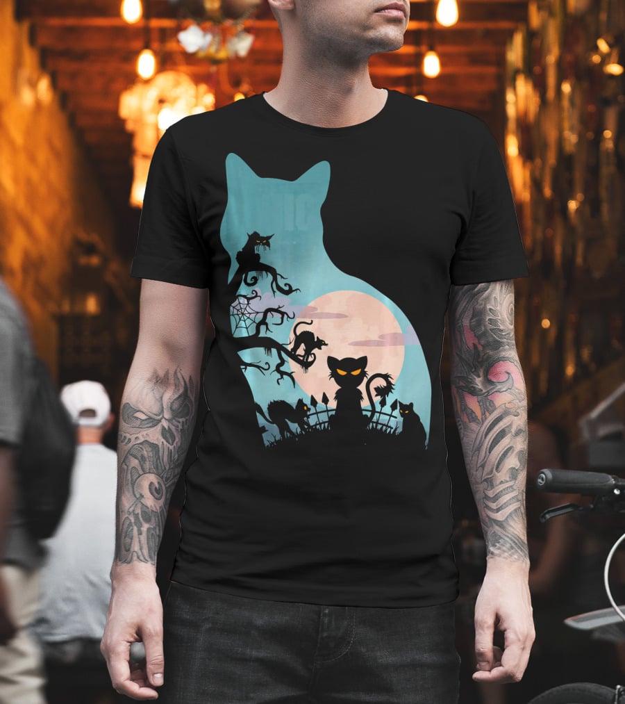 Scary Cat Lovers Halloween Creepy Moonlit T-Shirt