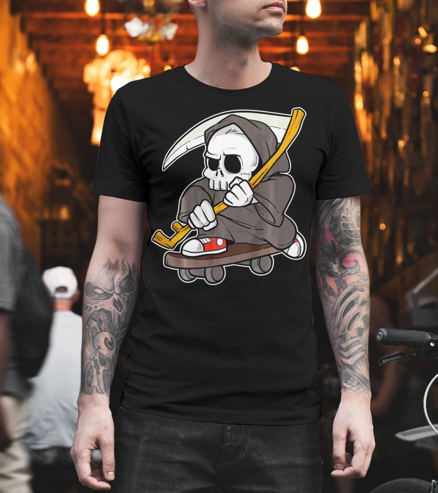 Funny Grim Reaper Skater Skateboard Reaper Skate Or Die T-Shirt