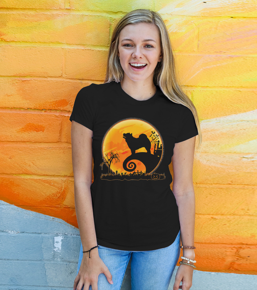 Chow Chow Dog Halloween Moon Silhouette Jack-O'-Lantern T-Shirt