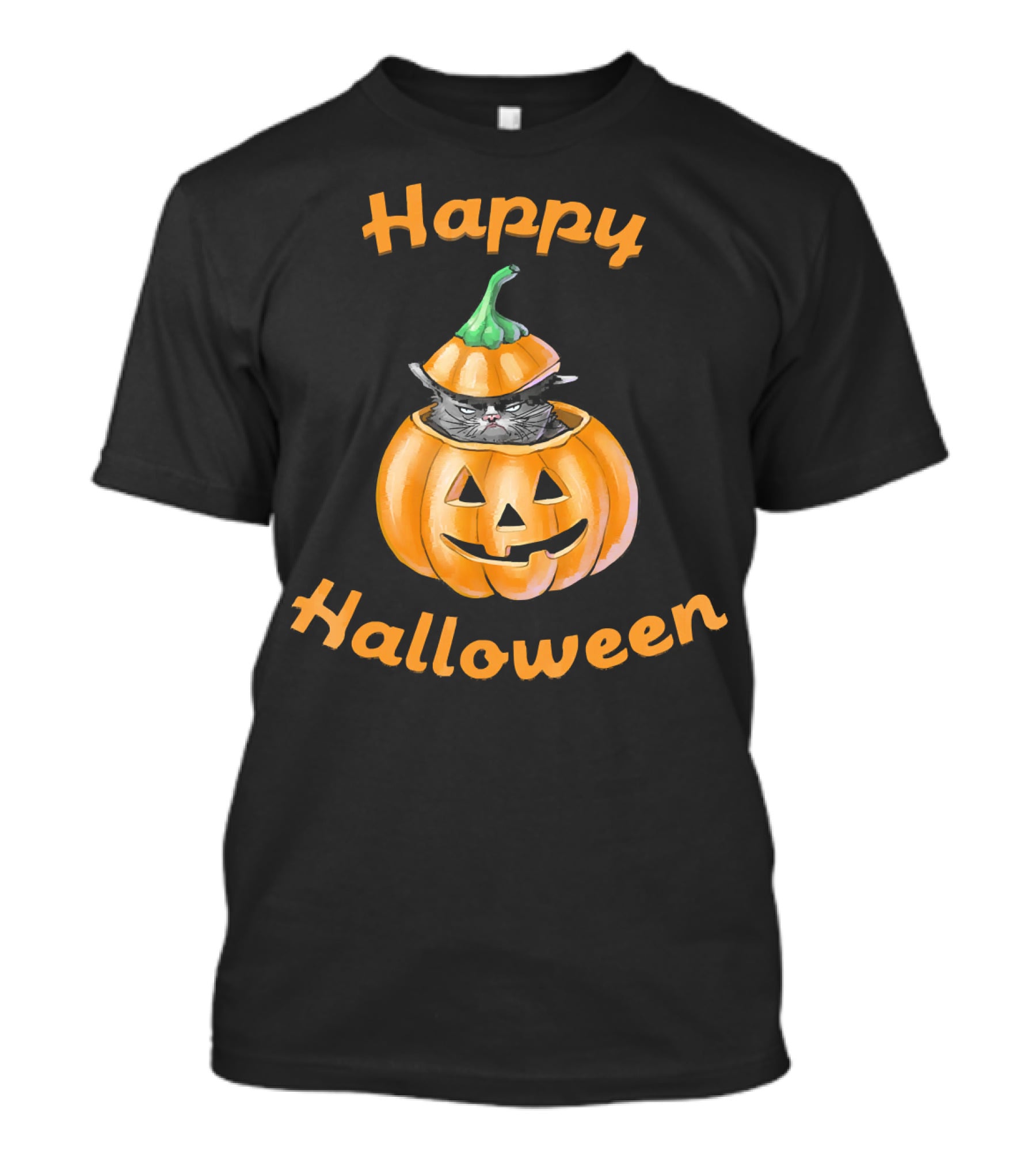 Happy Halloween Funny Cat In Pumpkin T-Shirt