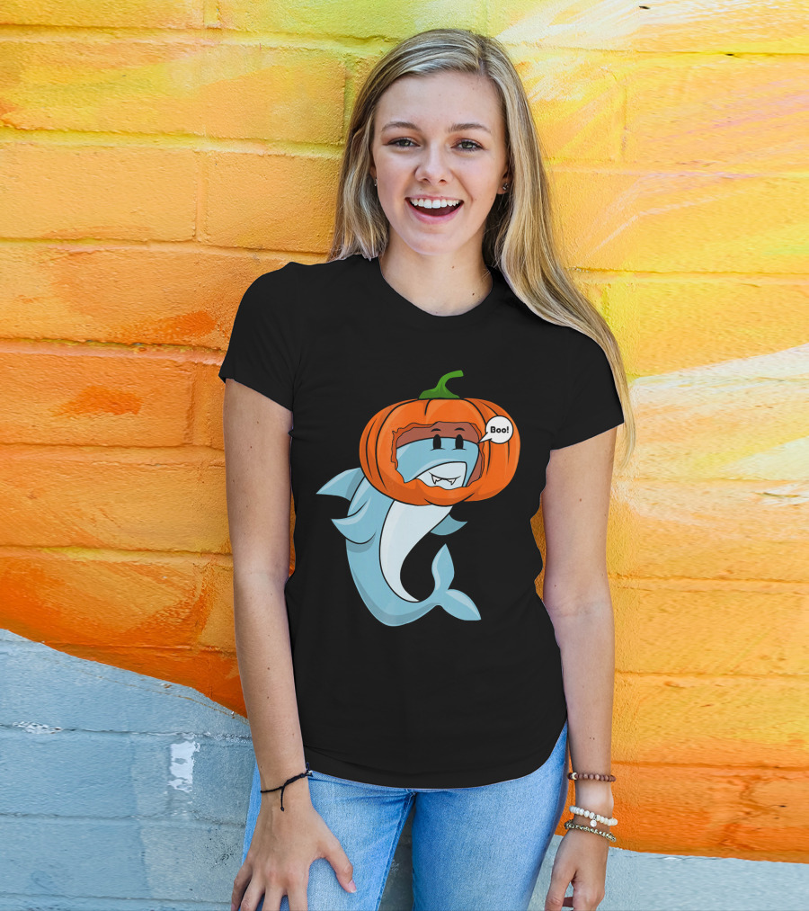 Halloween Boo Pumpkin Shark T-Shirt