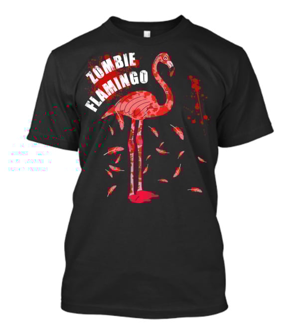 Zombie Flamingo Bird Feathers Splatter T-Shirt