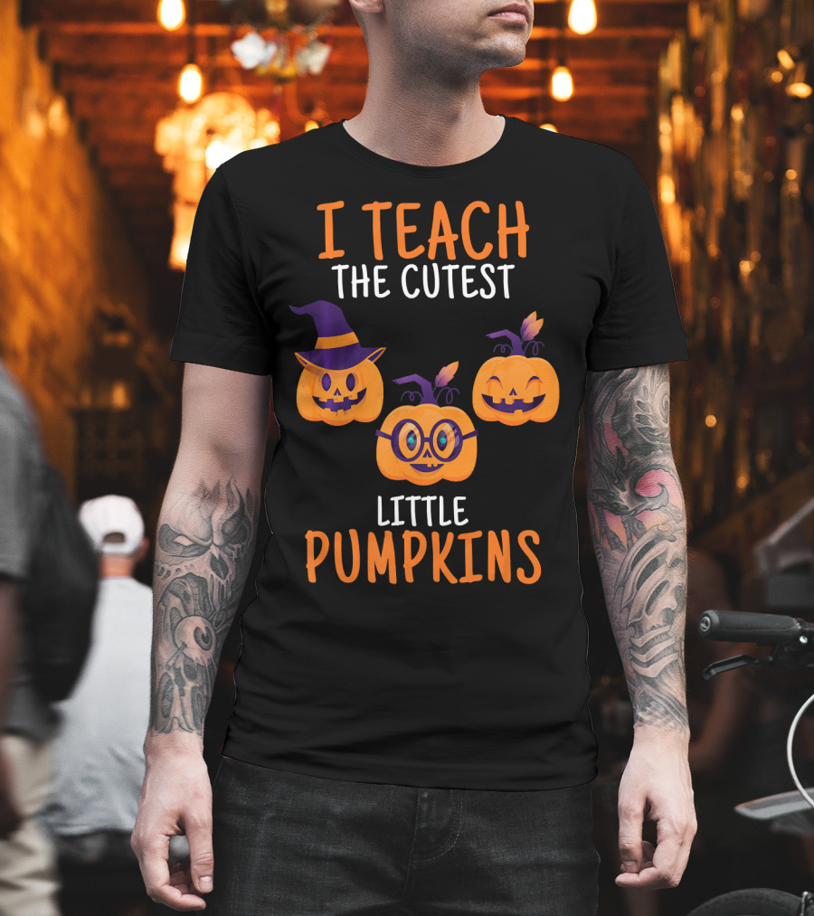 I Teach The Cutest Little Pumpkins Halloween Themed Pumpkins with Hats and Glasses T-Shirt