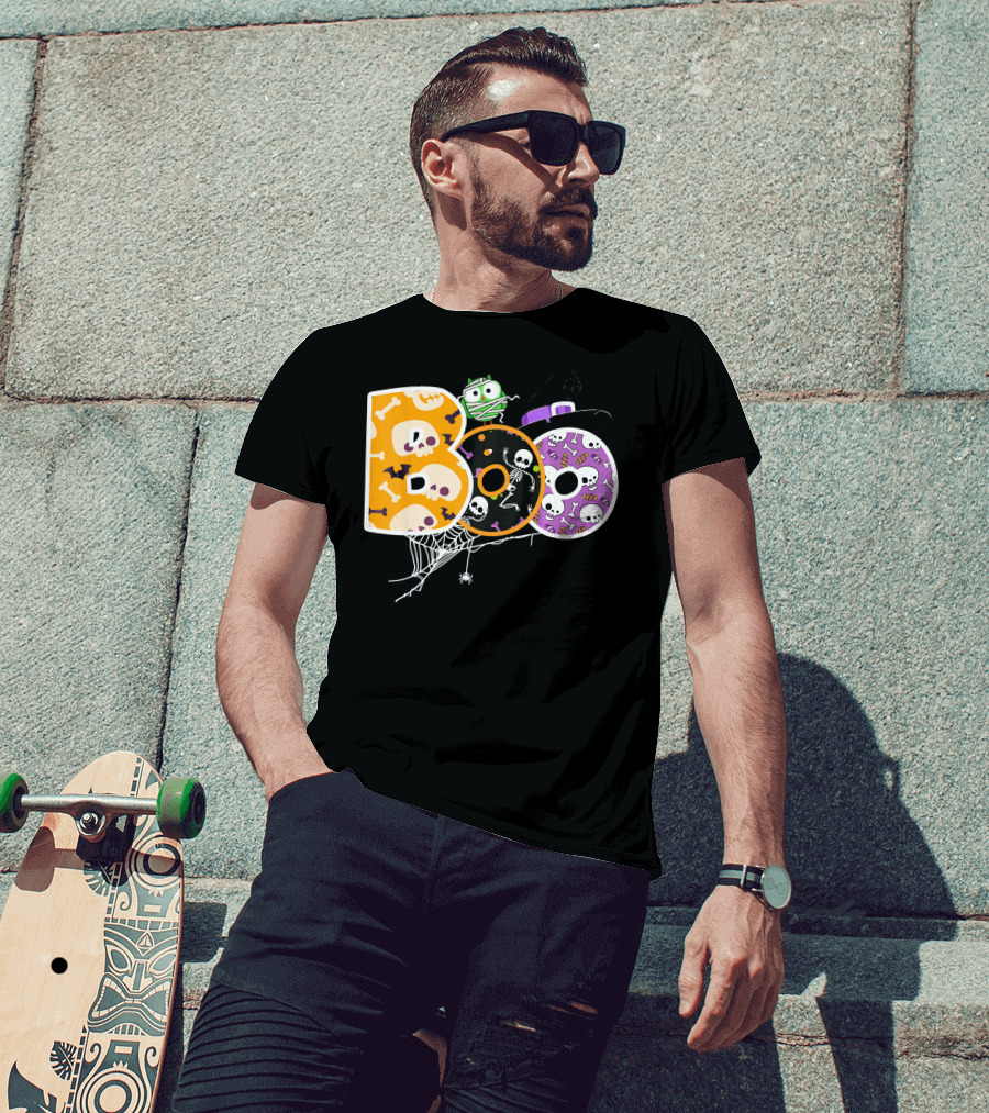Boo Halloween Skeleton Spider Web Mummy Spooky T-Shirt