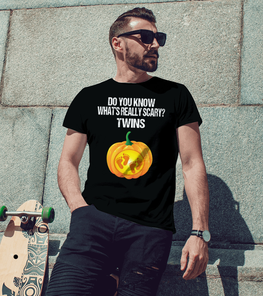 Do You Know What's Really Scary? Twins Pumpkin Belly Pregnancy Announcement T-Shirt