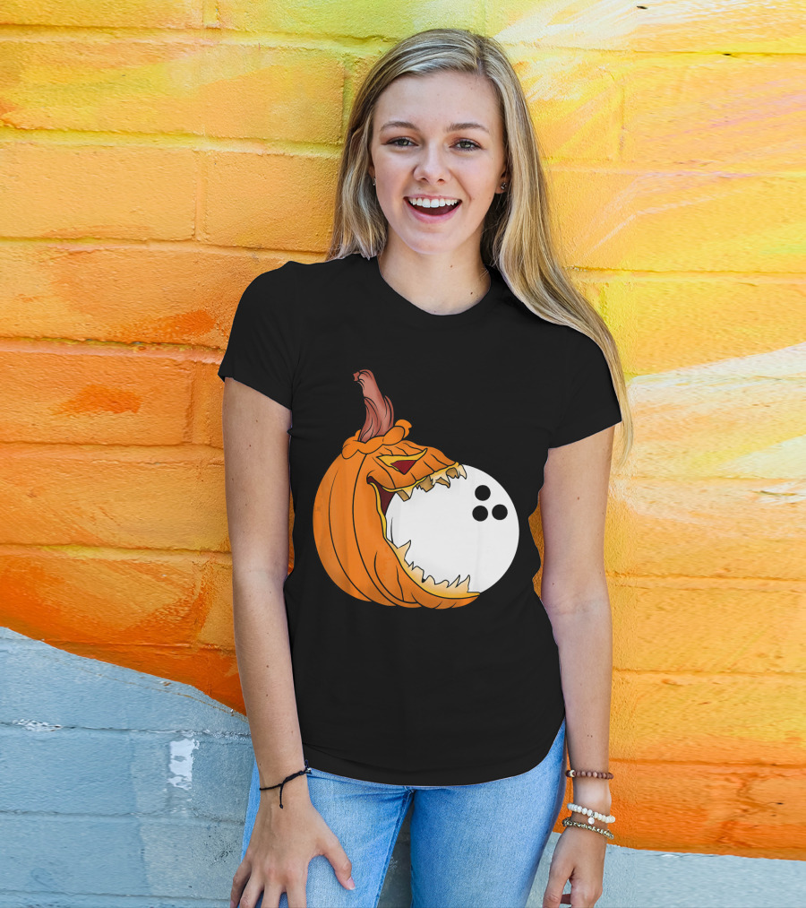 Pumpkin Carving Eating Bowling Ball Halloween Fun T-Shirt