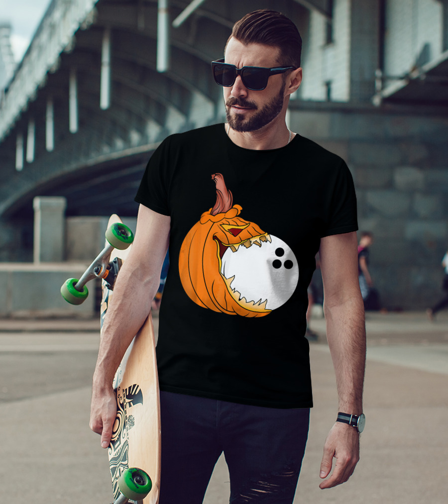 Pumpkin Carving Eating Bowling Ball Halloween Fun T-Shirt