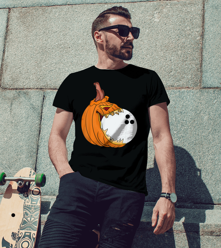 Pumpkin Carving Eating Bowling Ball Halloween Fun T-Shirt