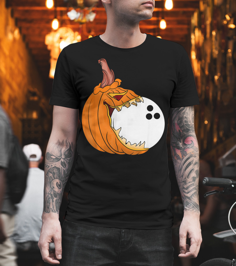 Pumpkin Carving Eating Bowling Ball Halloween Fun T-Shirt