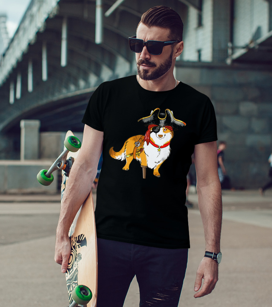 Funny Corgi Pirates With Pegleg And Eyepatch T-Shirt