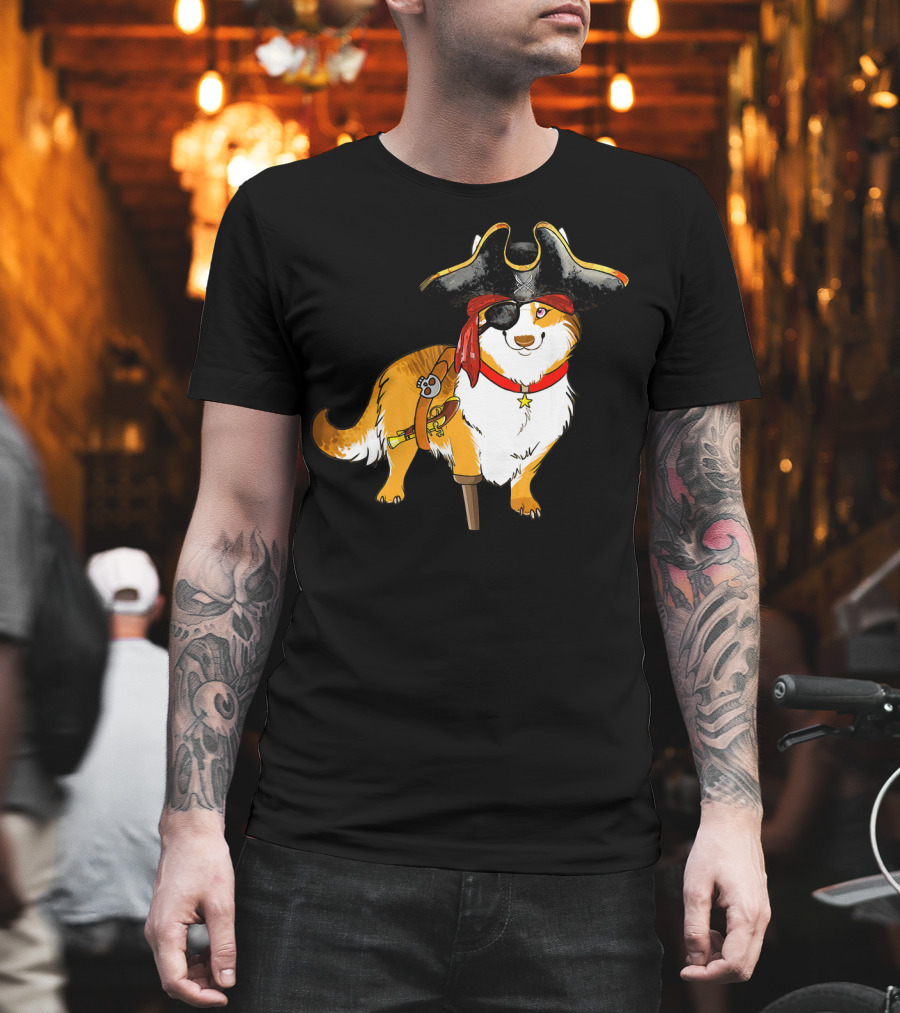 Funny Corgi Pirates with Pegleg and Eyepatch T-Shirt