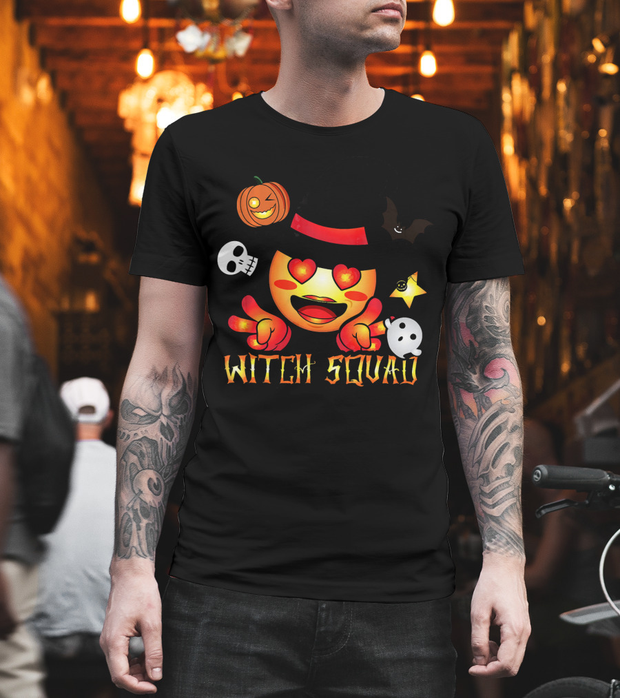 Witch Squad Halloween Emoji Pumpkin Bat Skull Ghost T-Shirt