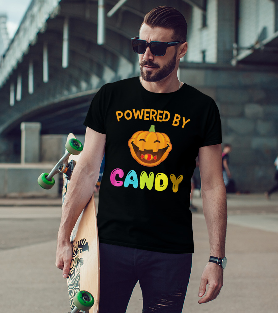 Powered By Candy Halloween Pumpkin Face T-Shirt