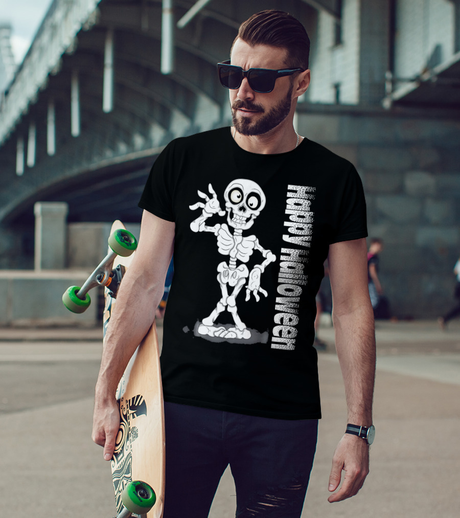 Happy Halloween Funny Scary Skeleton Cel T-Shirt