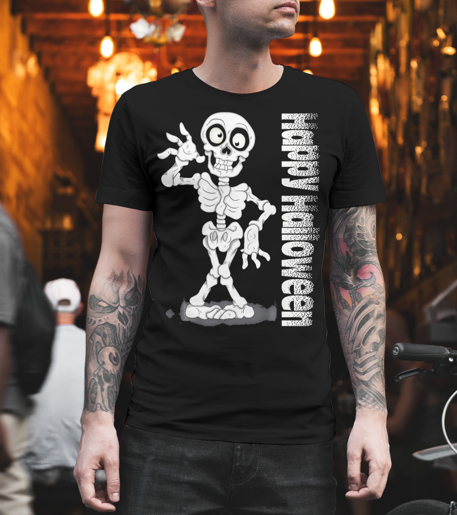Happy Halloween Funny Scary Skeleton Cel T-Shirt
