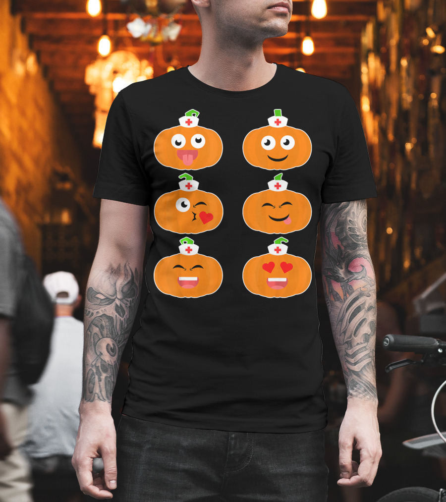 Nurse Halloween Pumpkin Emoticons T-Shirt