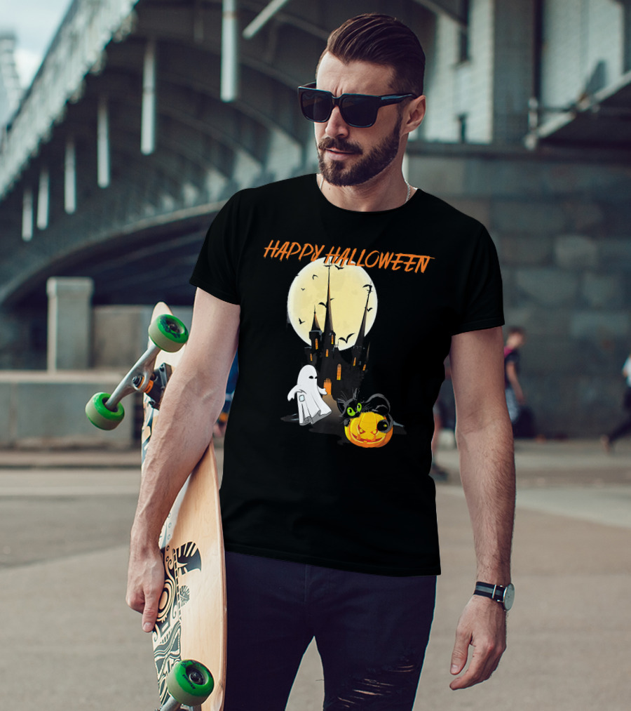 Happy Halloween Ghost Scary Cat Moon Pumpkin T-Shirt