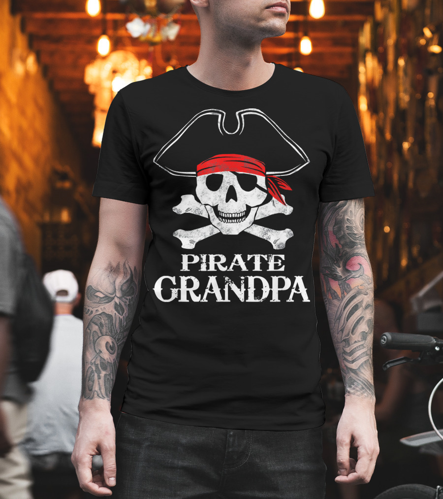 Pirate Grandpa Skull with Crossbones and Bandana T-Shirt