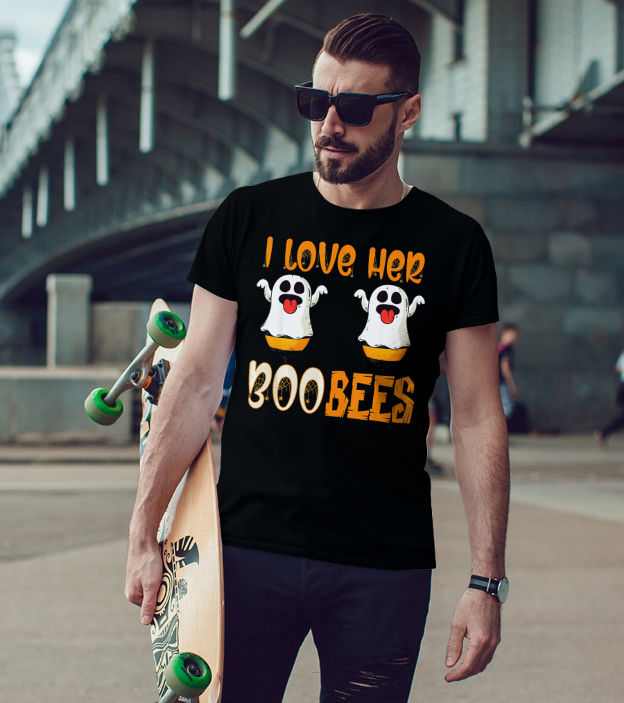 I Love Her Boo Bees Ghost Halloween Matching T-Shirt