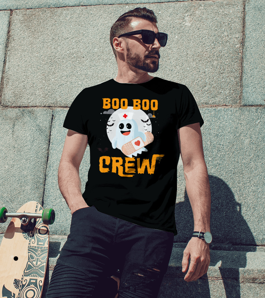 Boo Boo Crew Nurse Ghost Halloween Bandage Spooky Bat Moon Costume T-Shirt