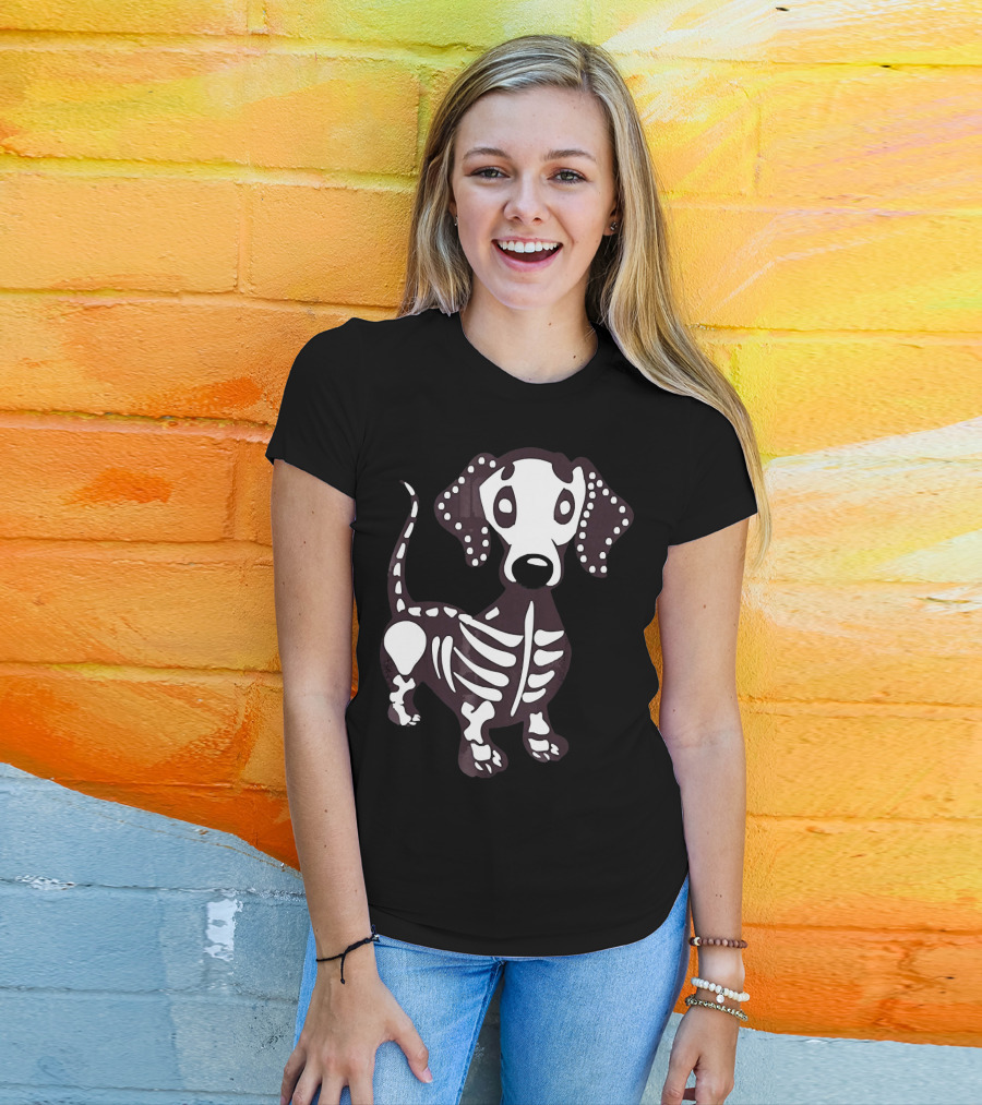 Dachshund Skeleton Skull Creepy Canine Bone T-Shirt