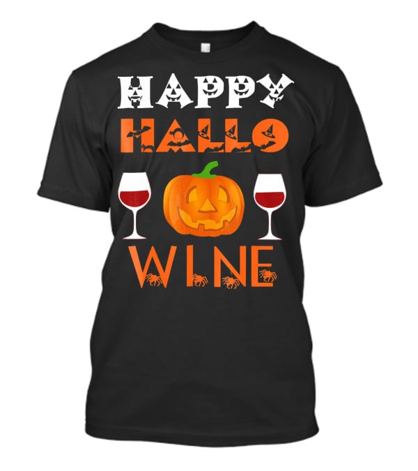 Happy Halloween Pumpkin Wine Glasses Spooky Bats And Spiders T-Shirt