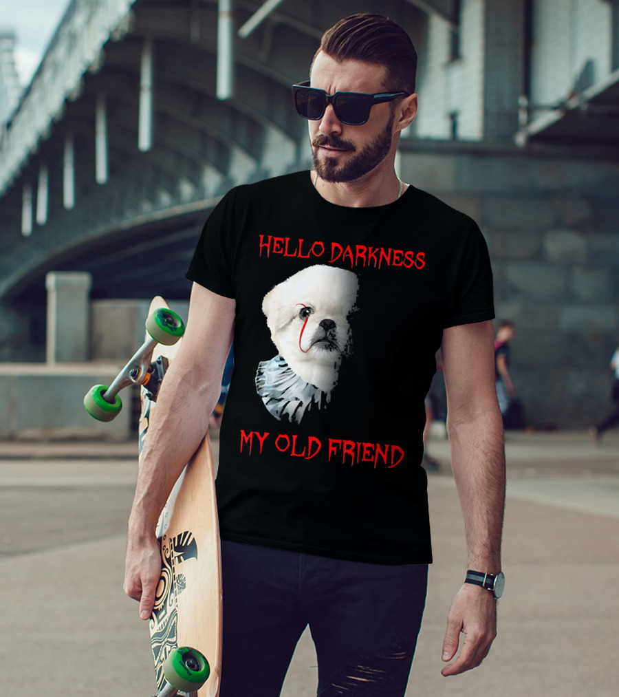 Halloween Hello Darkness My Old Friend Creepy Clown Dog T-Shirt