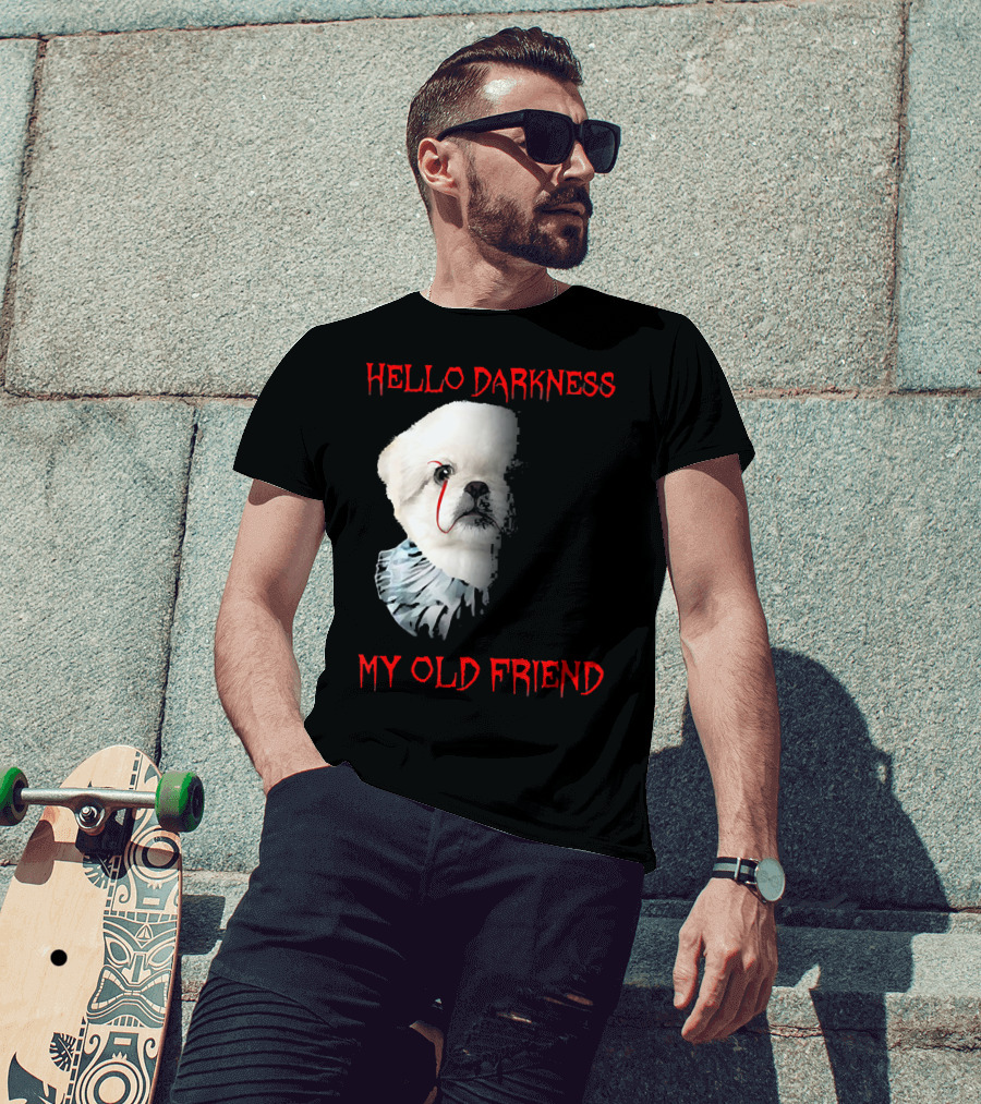 Halloween Hello Darkness My Old Friend Creepy Clown Dog T-Shirt