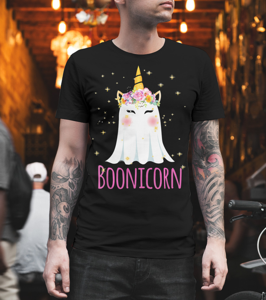 BooNicorn Unicorn Ghost With Flowers And Stars Halloween For Girl T-Shirt