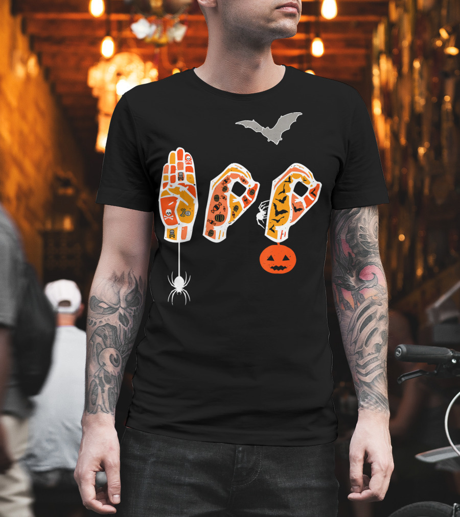 Vintage Boo Creepy Colorful Deaf Halloween Signs with Spider and Bat T-Shirt