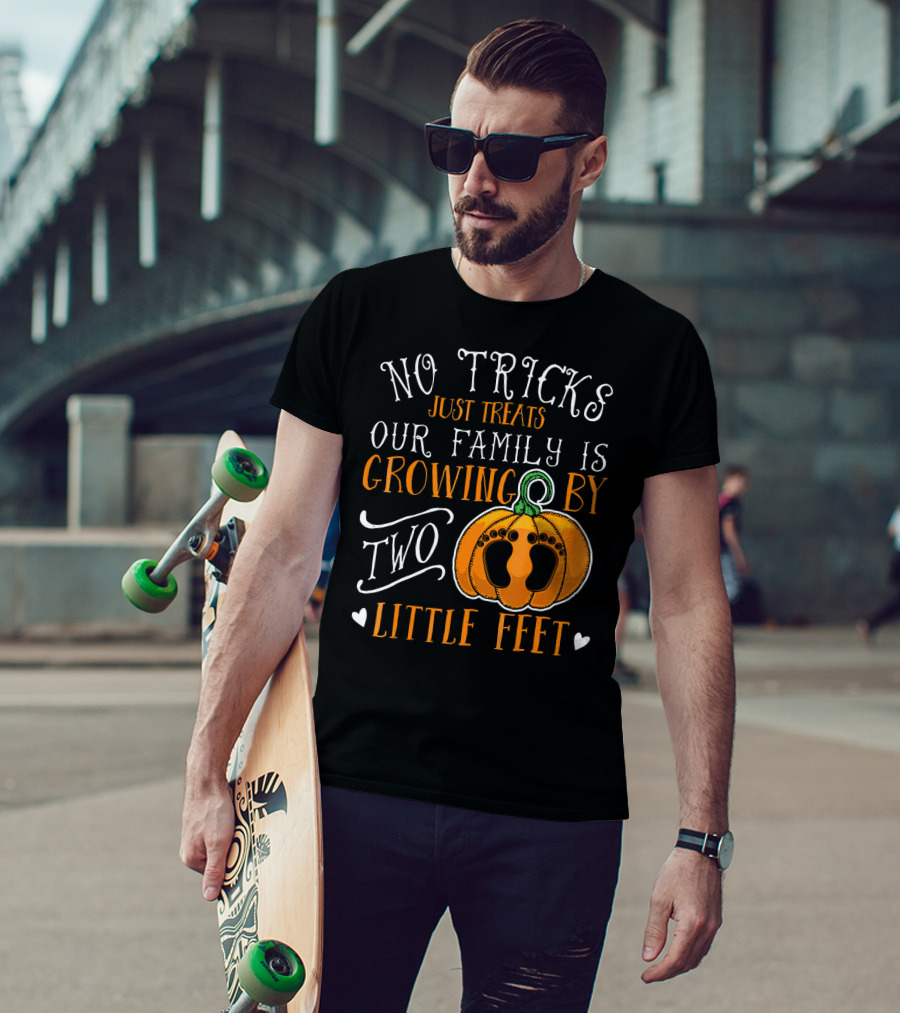 No Tricks Just Treats Our Family Is Growing By Two Little Feet T-Shirt