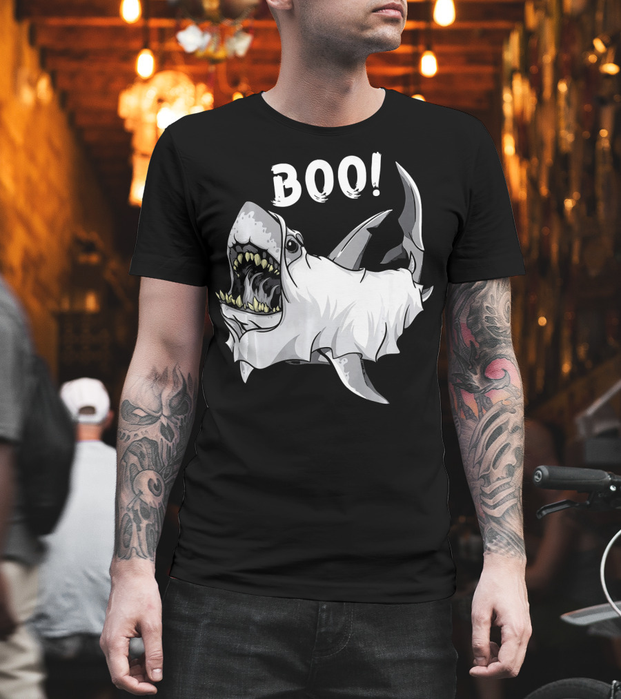 Shark Ghost Boo Funny Great White Shark Halloween T-Shirt