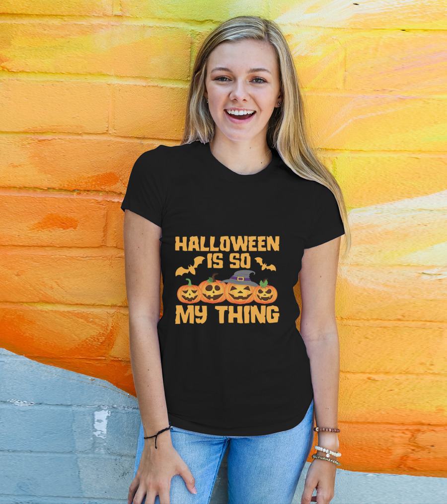 Halloween Is So My Thing Pumpkin Witch Bats T-Shirt