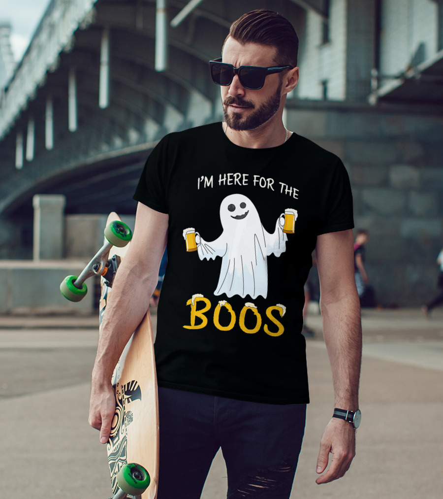 I'm Here For The Boos Funny Beer Ghost Halloween Humor T-Shirt