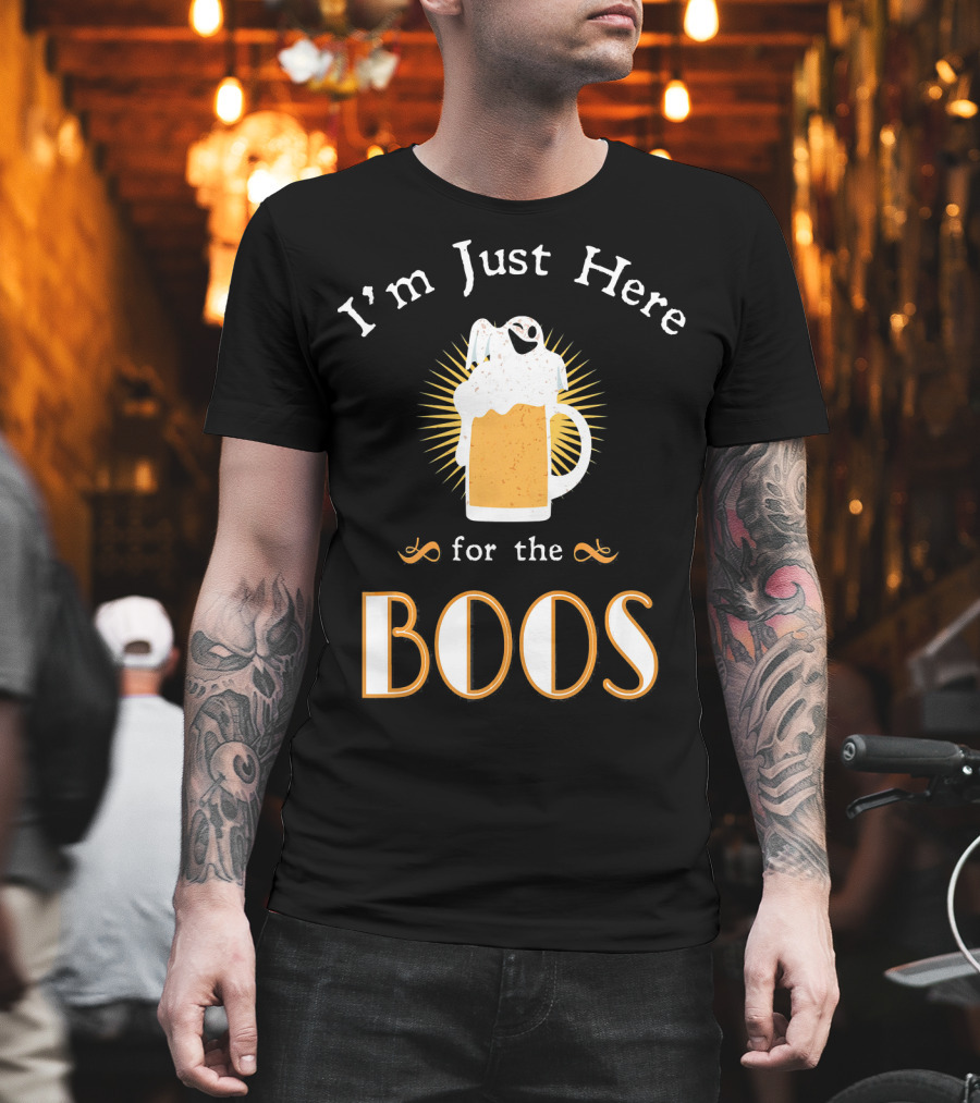 I'm Just Here for the Boos Beer Mug Ghost Halloween Fun T-Shirt