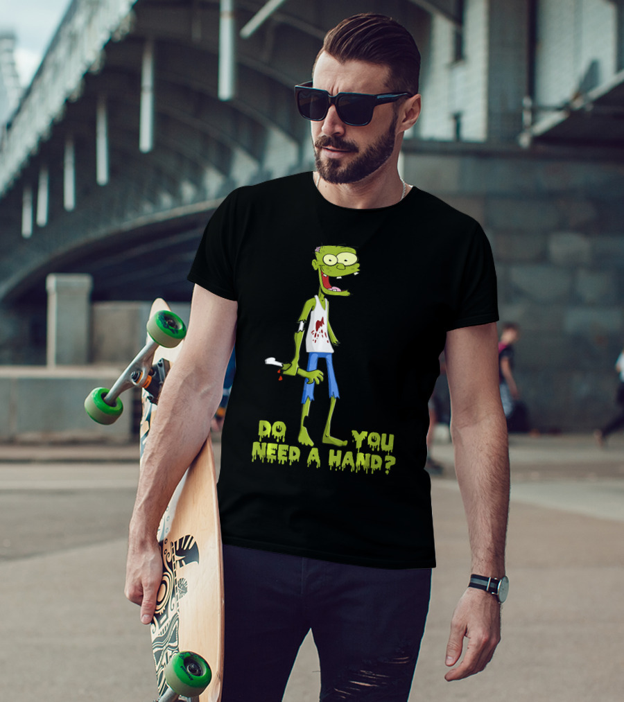 Do You Need A Hand Funny Zombie Cartoon With Detached Limb And Dripping Blood T-Shirt